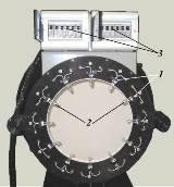 Фланец передней полусферы. 1 - патроны ламп, 2 &ndash; лампы КГМ24 100, 3 &ndash; выключатели автономные.